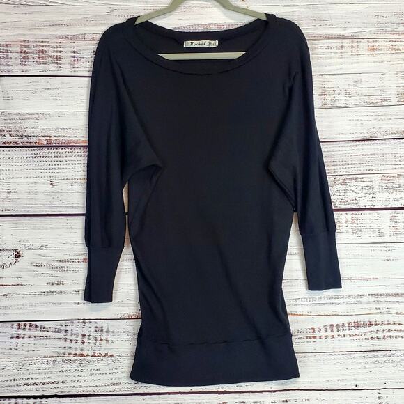 Michael Stars Black Silk Cotton Cashmere Sweater OS Dolman Sleeve Dark Academia - Picture 1 of 10